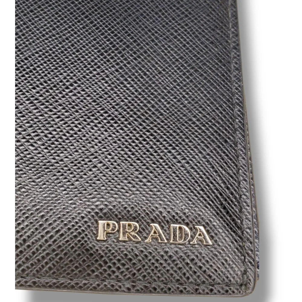Prada Bicolor Black & Blue Saffiano Leather Long Wallet Sleek Minimalist Design